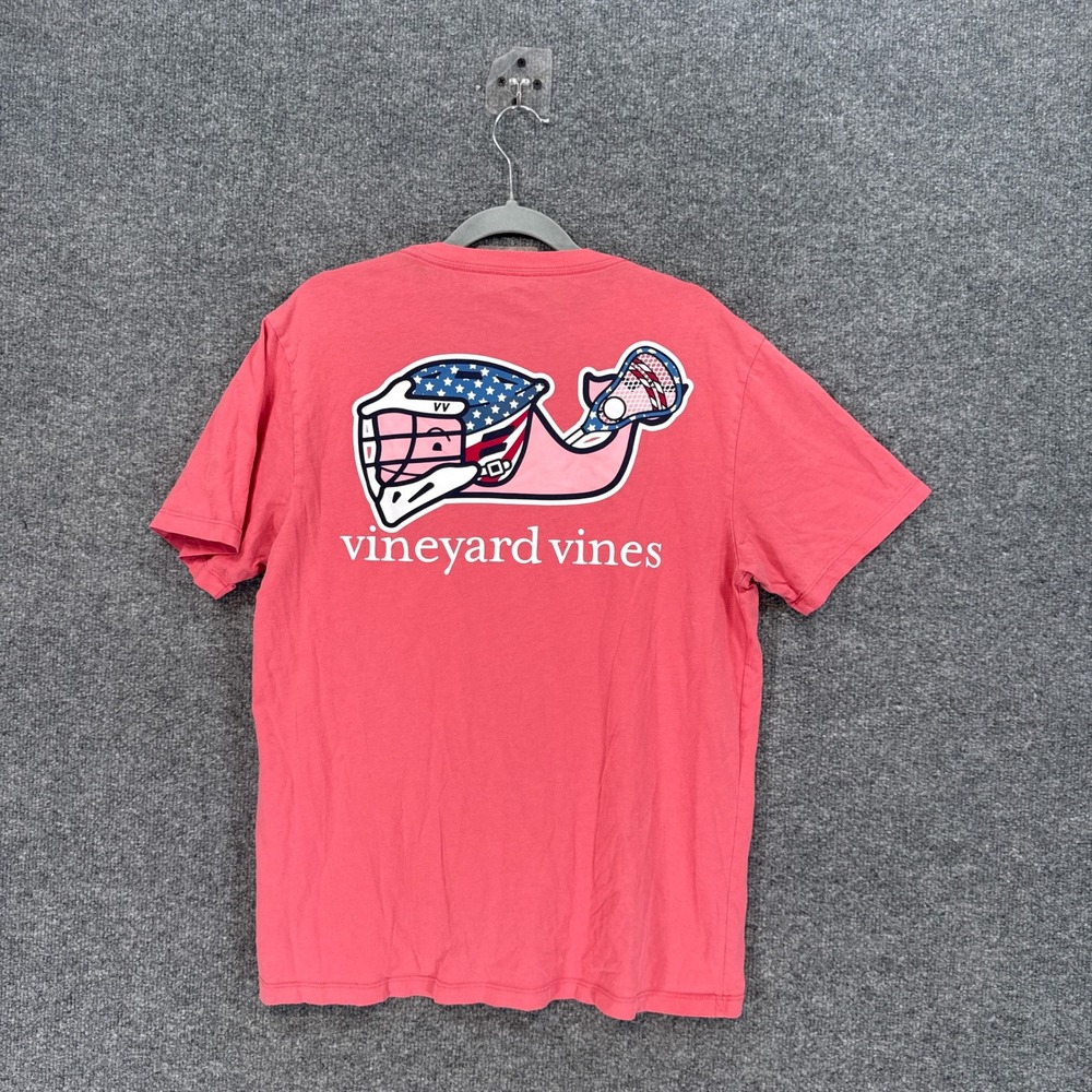 Vineyard Vines Tshirt Mens Small Pink Lacrosse Whale Graphic Pocket Tee